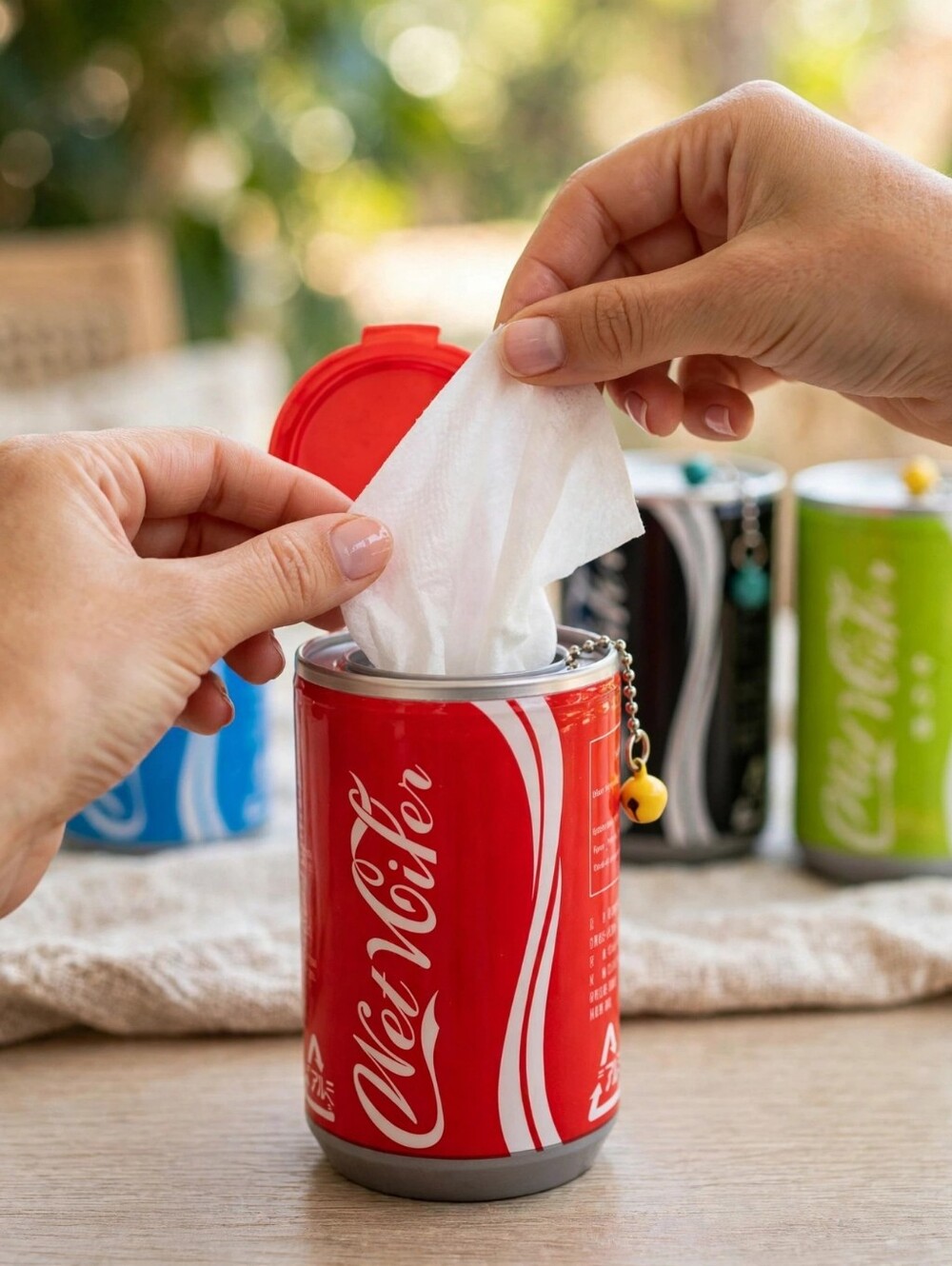 NWT 4-Mini Soda Can Wet Wipes Keychain Set (4-Pack) - Multi Color - Picture 2 of 14